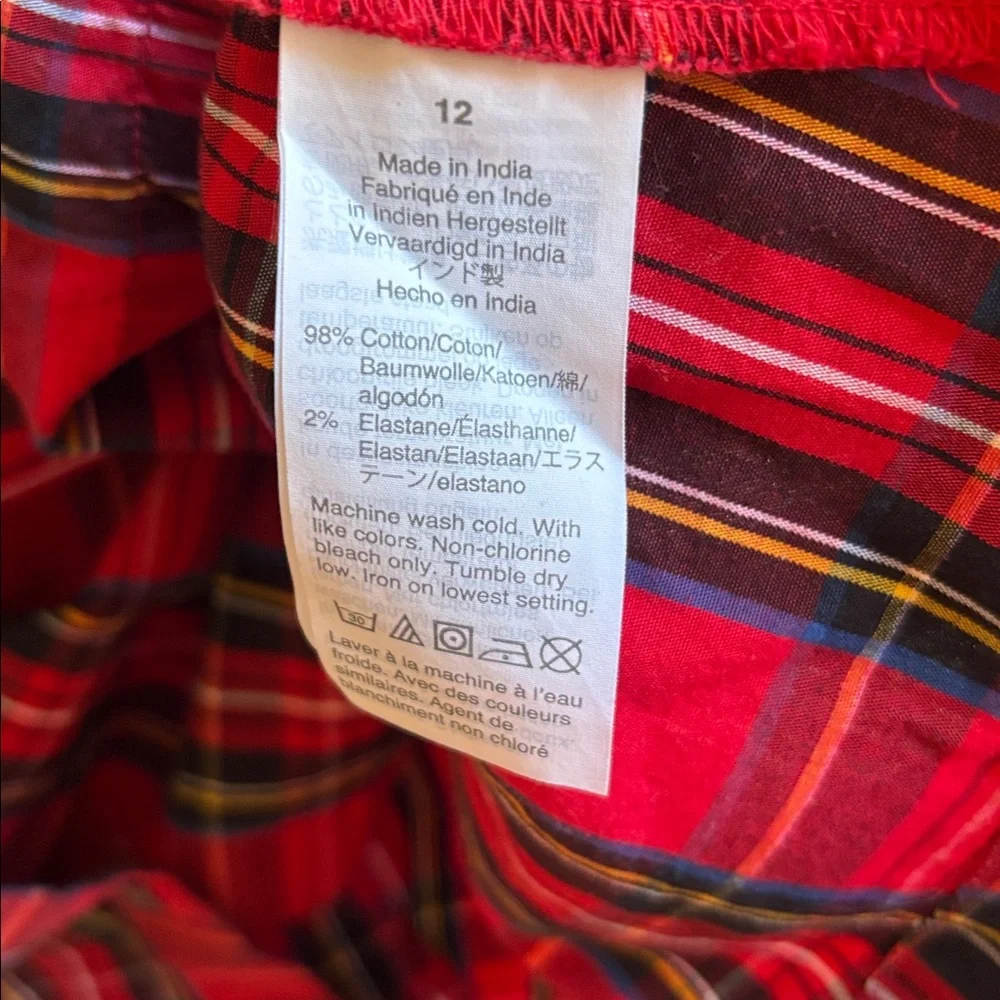 J. Crew Red Plaid Long Sleeve Tie Waist Shirt Dress 12 - Picture 7 of 8